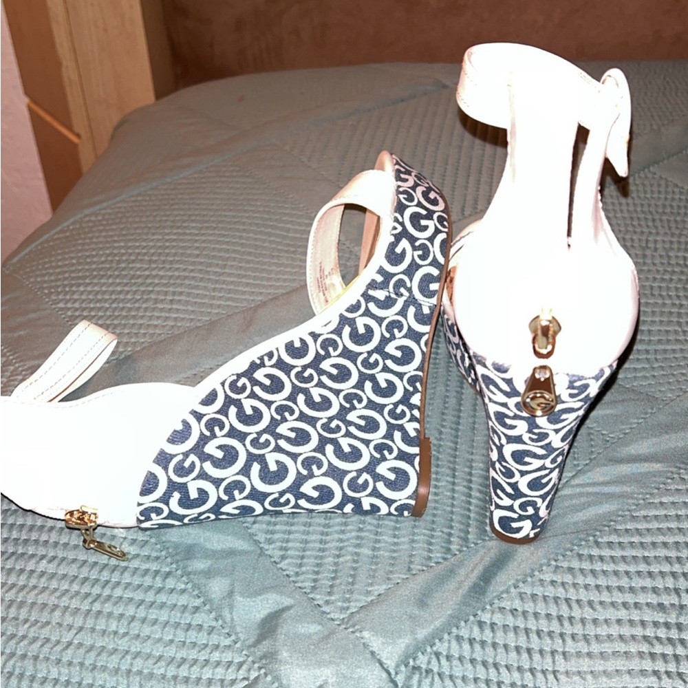 Guess Blue and White Wedge Sandals
